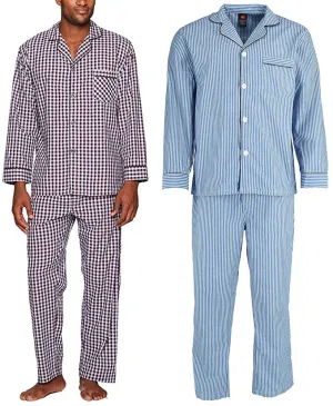 Hanes Men's and Big Men's Long Sleeve Classic Woven Broadcloth Pajama Set