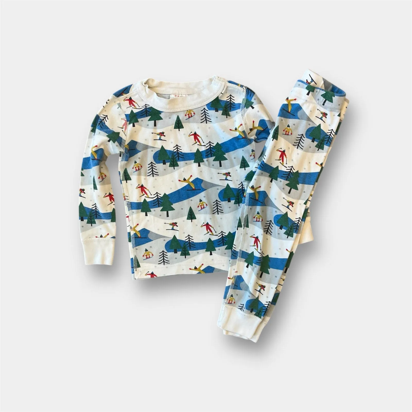 Hanna Andersson Holiday Long John Pajama Set Ski Slope 90 cm 3T