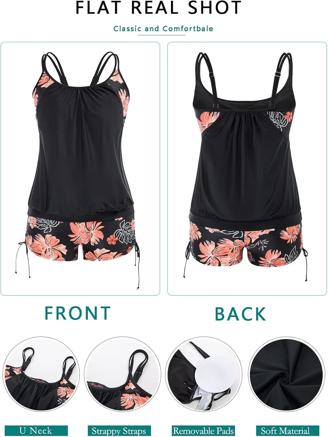Hanna Nikole Womens Plus Size Striped Printed Strappy Tankini Top with Shorts Two Piece Swimsuit