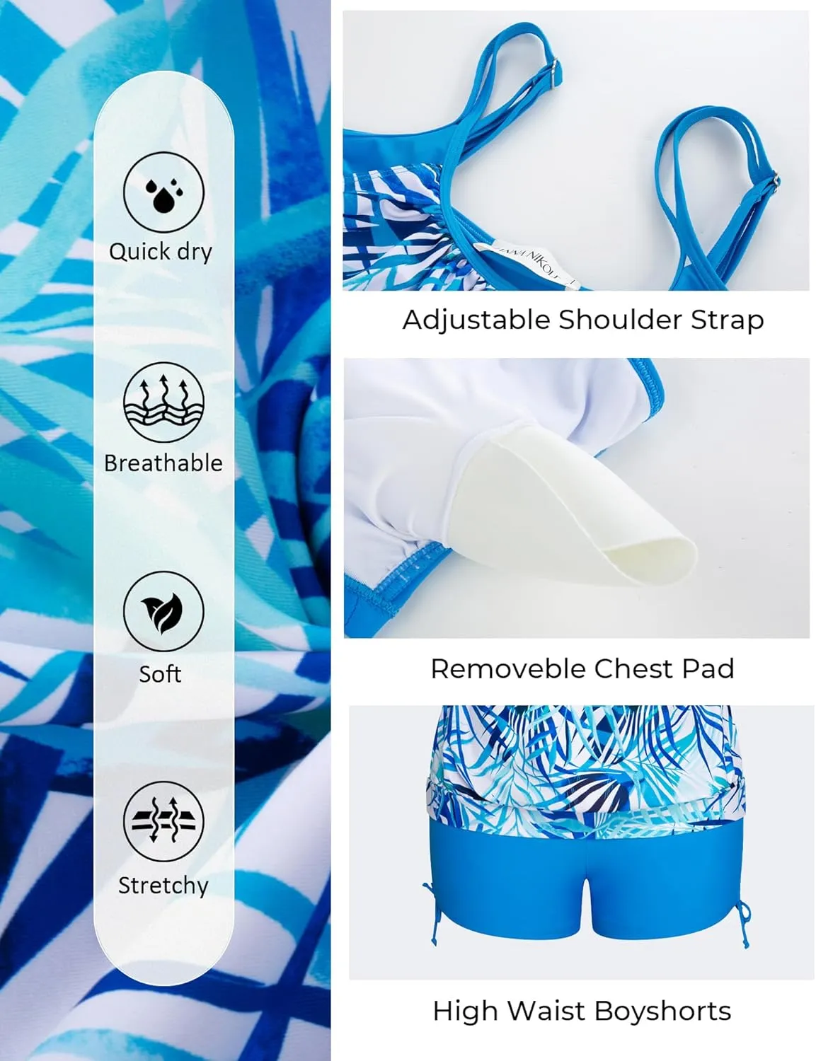 Hanna Nikole Womens Plus Size Striped Printed Strappy Tankini Top with Shorts Two Piece Swimsuit