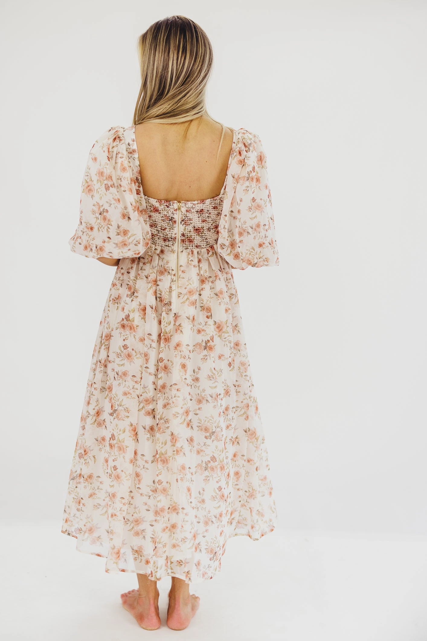 Front Ruffle Harlow Maxi Dress in Ivory Floral - Bump Friendly & Inclusive Sizing (S-3XL)
