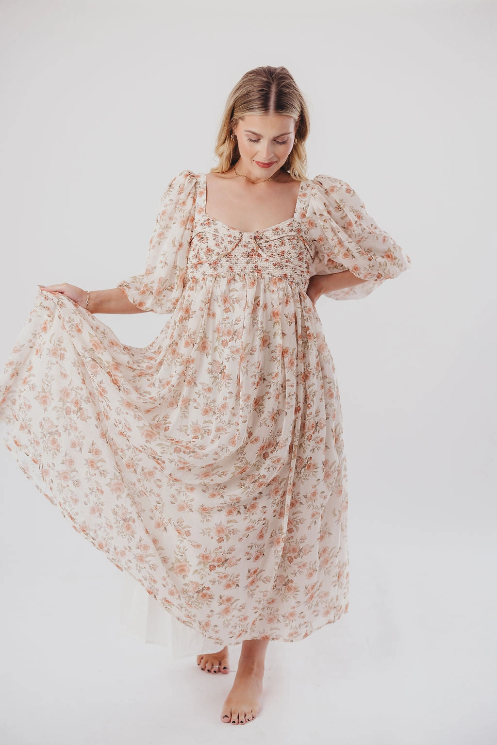 Vibe Style Bright Feel Harlow Maxi Dress in Ivory Floral - Bump Friendly & Inclusive Sizing (S-3XL)