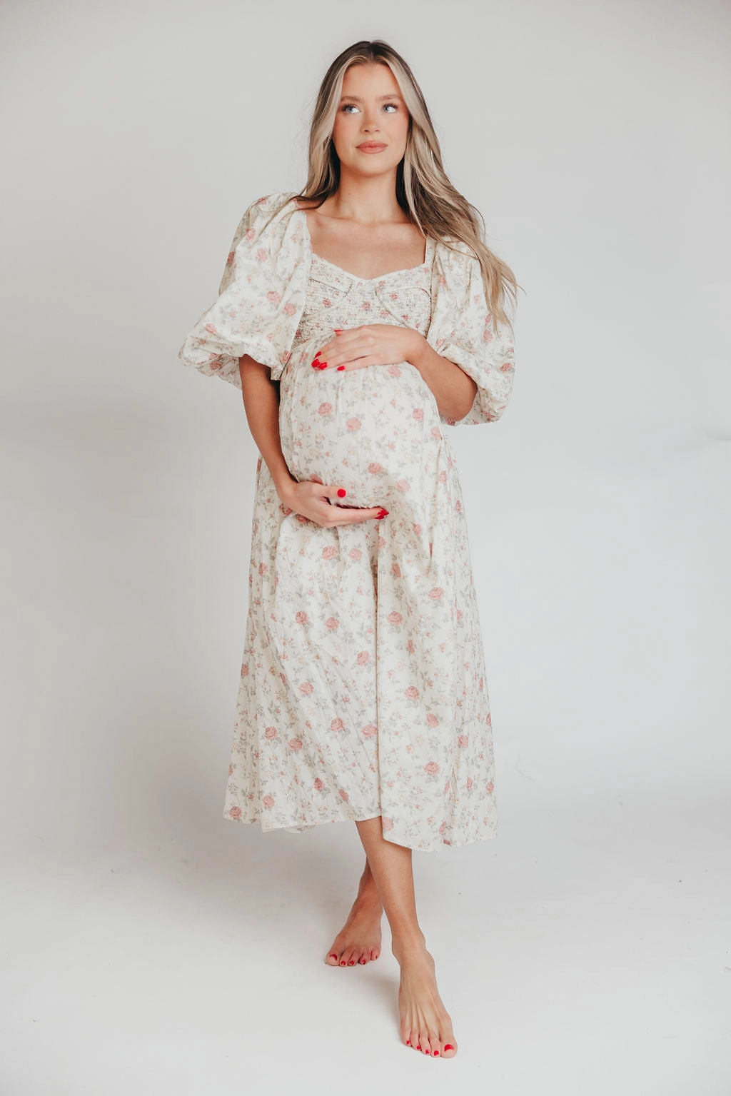 Trendy Vibe Body Fit Harlow Maxi Dress in Off-White Floral - Bump Friendly & Inclusive Sizing (S-3XL) *Final-Sale*