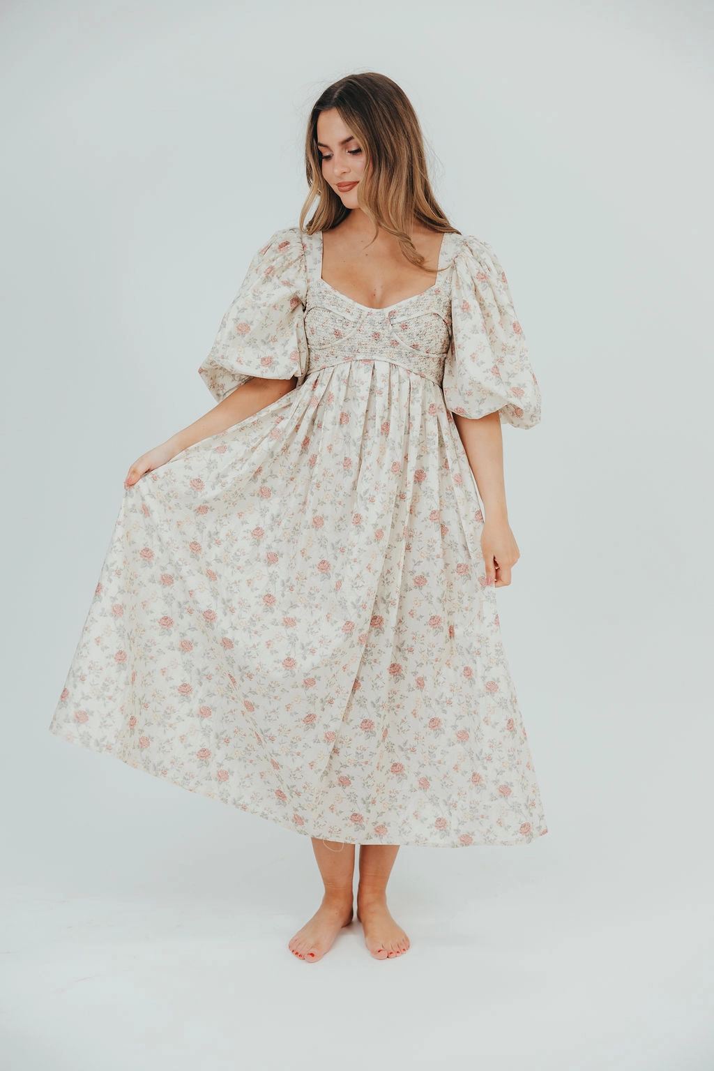 Office Smart Harlow Maxi Dress in Off-White Floral - Bump Friendly & Inclusive Sizing (S-3XL) *Final-Sale*