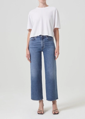 Harper Crop Mid Rise Relaxed Straight Jean in Moor Moisture Wicking Inner Layer Minimal Edge