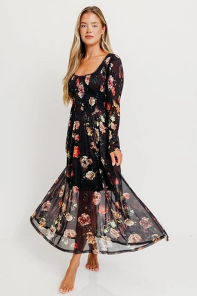 Harriet Maxi Dress in Black Garden Fresh Smart Piece