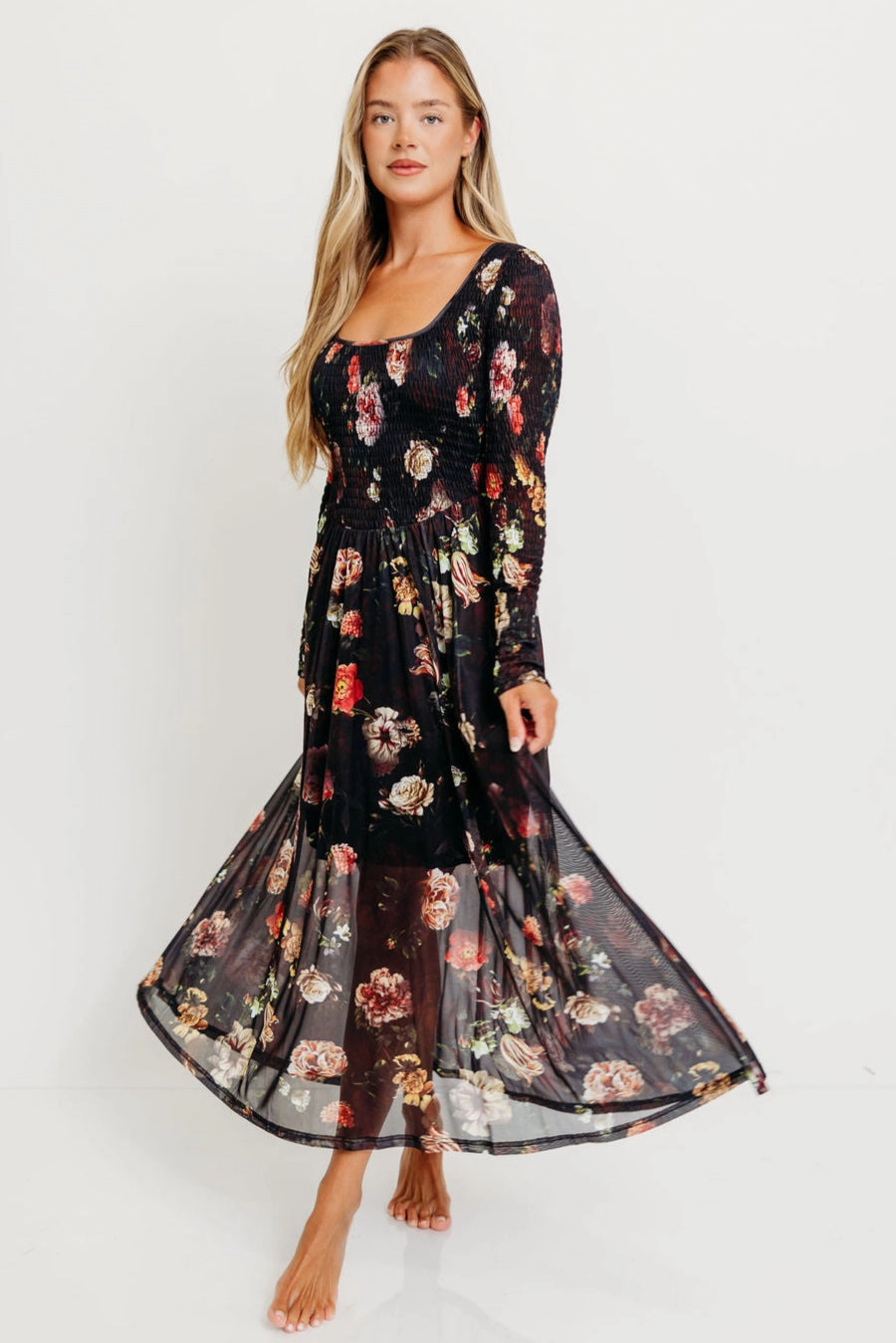 Harriet Maxi Dress in Black Garden Fresh Smart Piece