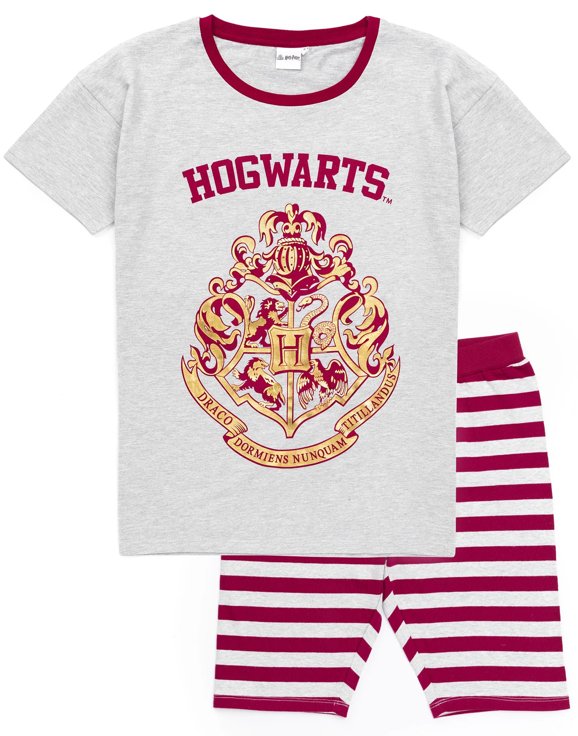 Harry Potter Ladies Pyjamas - Hogwarts T-shirt & Cycling Short Pyjama Set - Grey