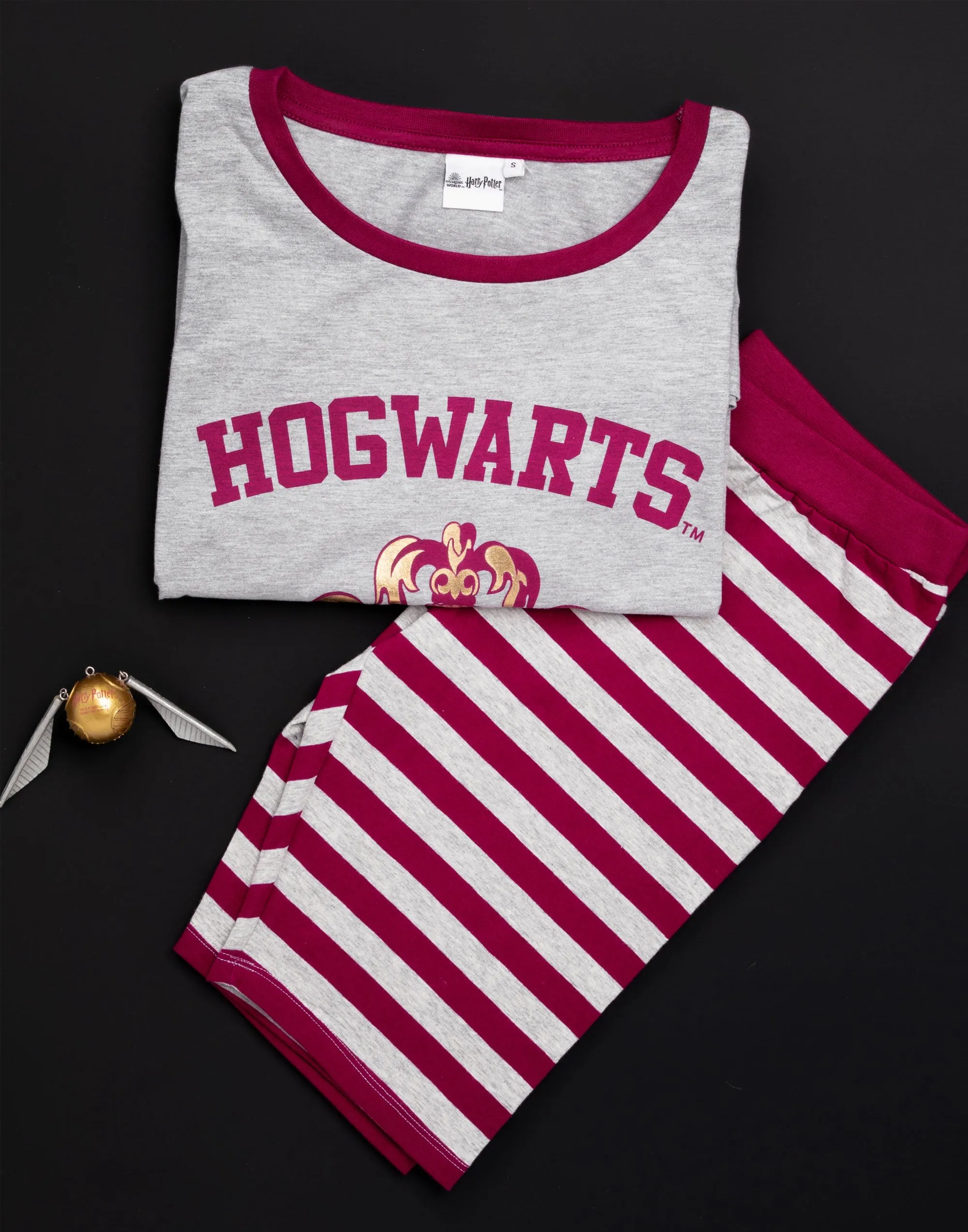 Harry Potter Ladies Pyjamas - Hogwarts T-shirt & Cycling Short Pyjama Set - Grey