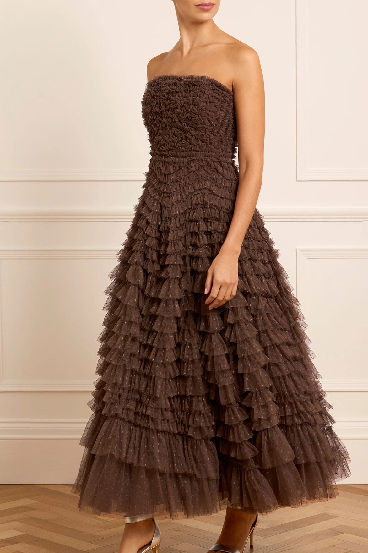 Hattie Ruffle Strapless Ankle Gown Fair-Trade Front Ruffle