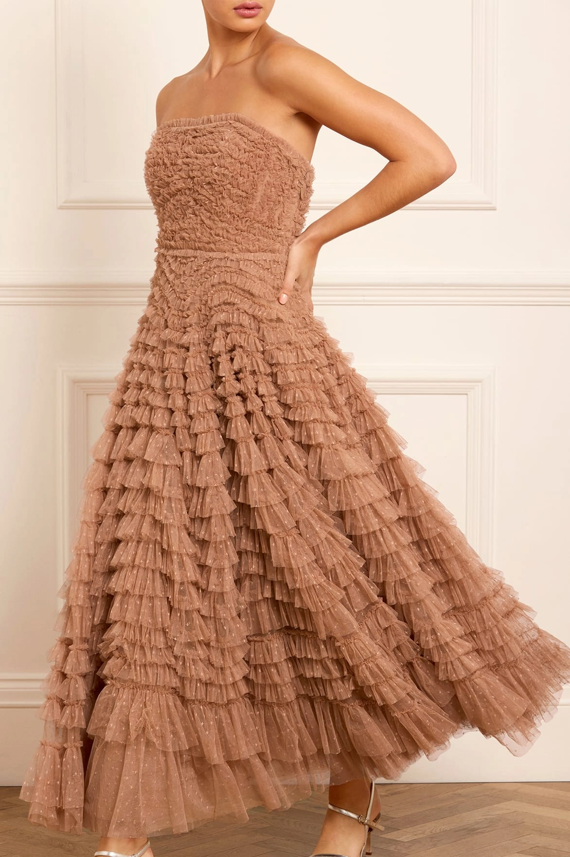 Subtle Mood Hattie Ruffle Strapless Ankle Gown