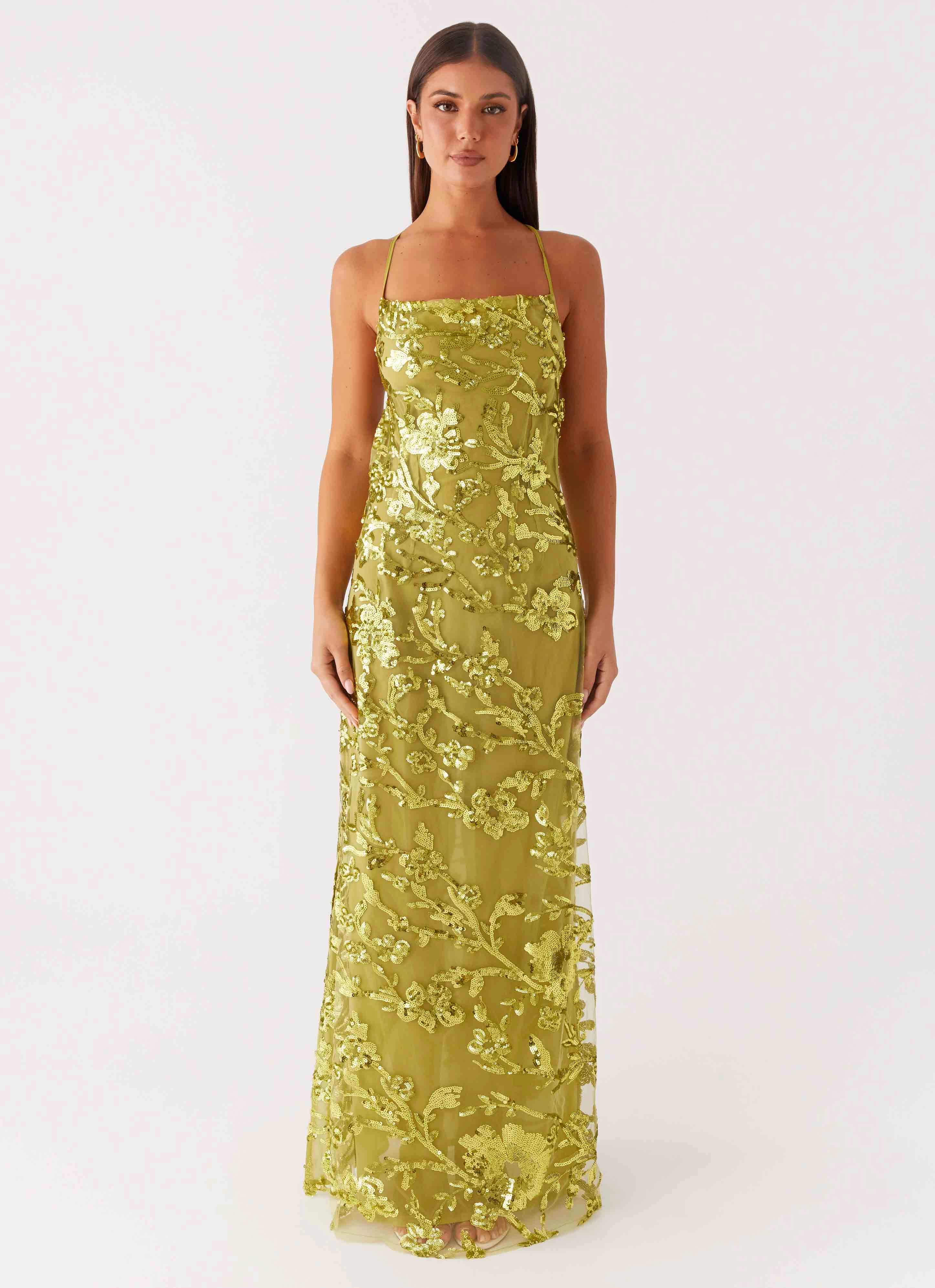 Havana Sequin Maxi Dress - Lime Comfy Look Lightweight-Layer