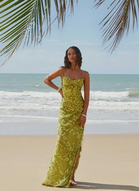 Havana Sequin Maxi Dress - Lime Timeless Vibe
