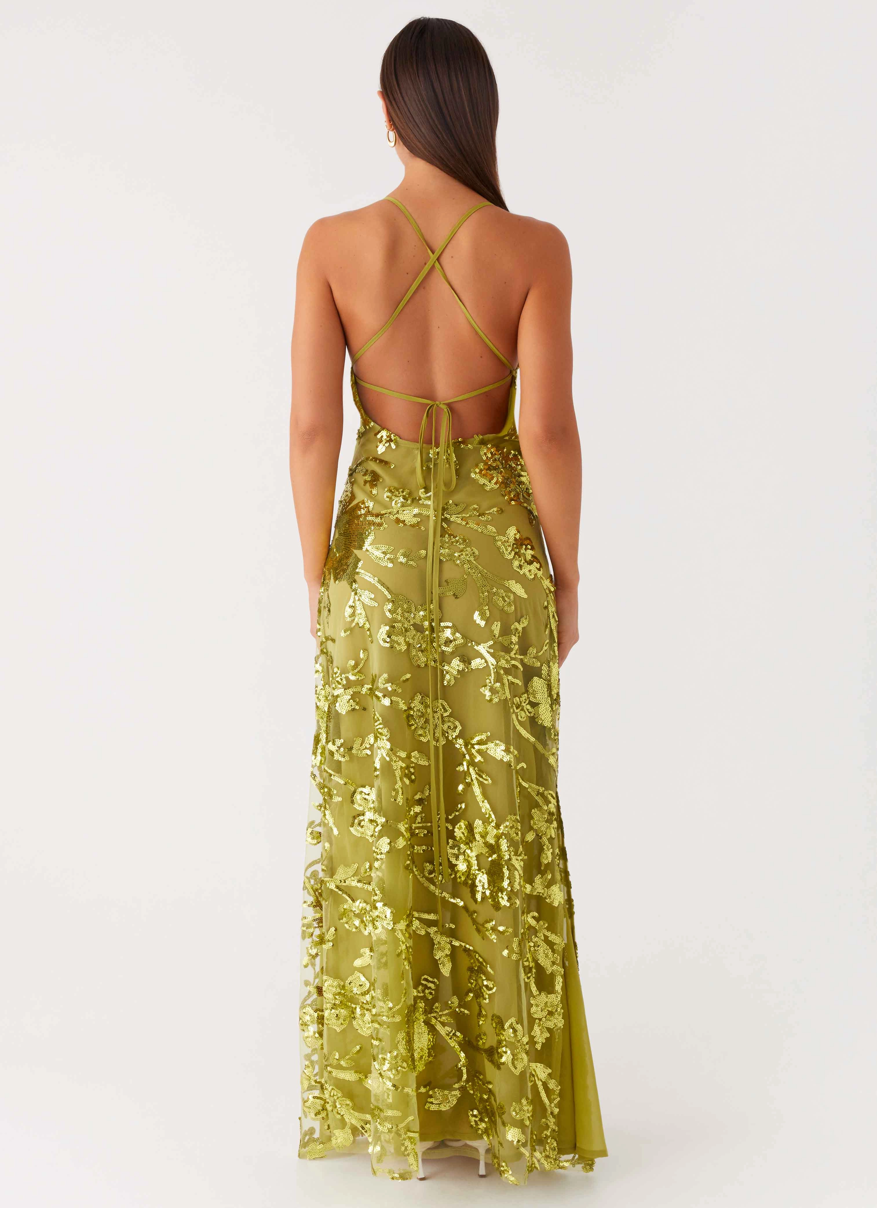 Havana Sequin Maxi Dress - Lime Elegant Simplicity
