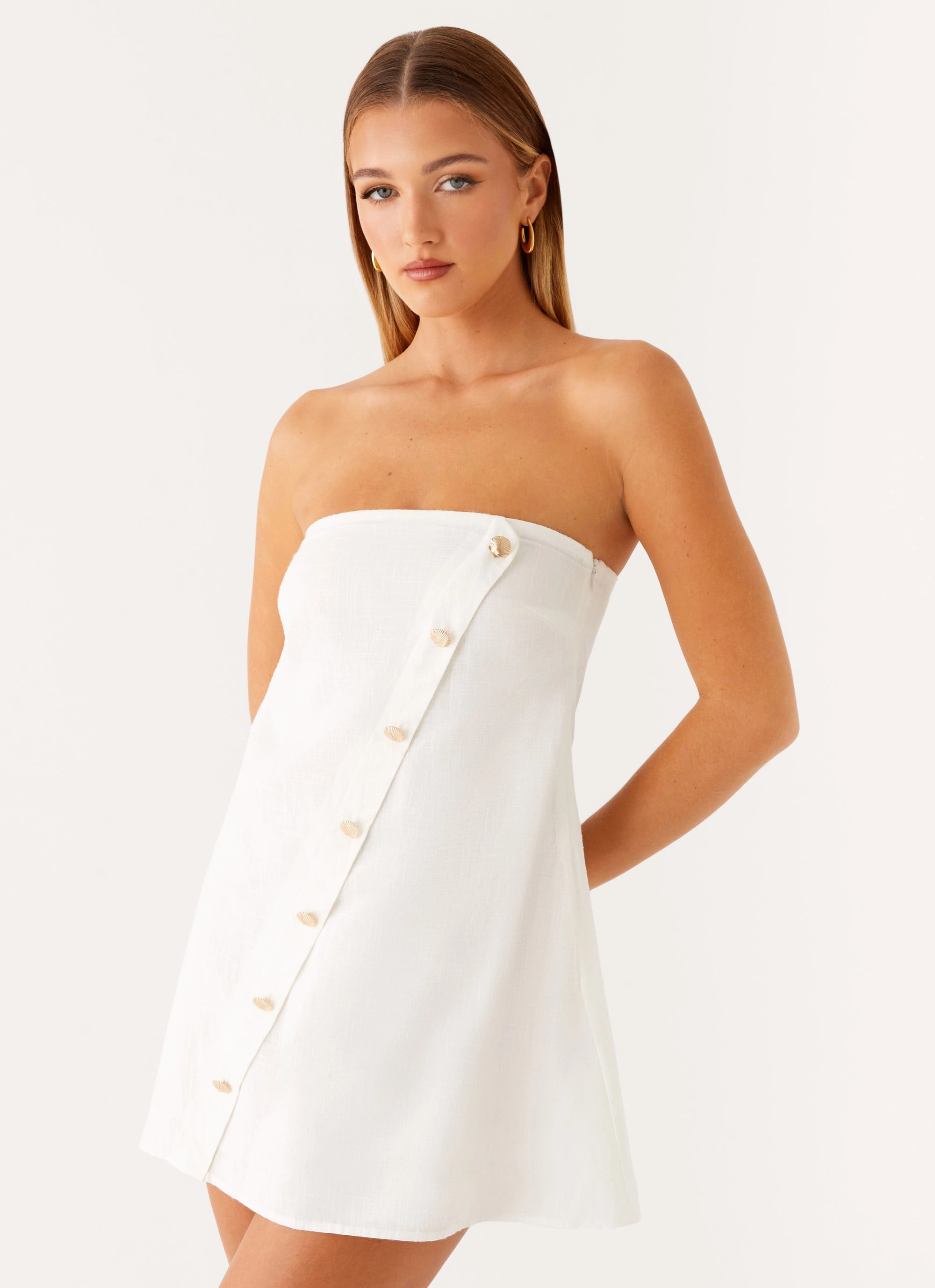 Hazel Mini Dress - White Fall Inspired Lightweight Feel