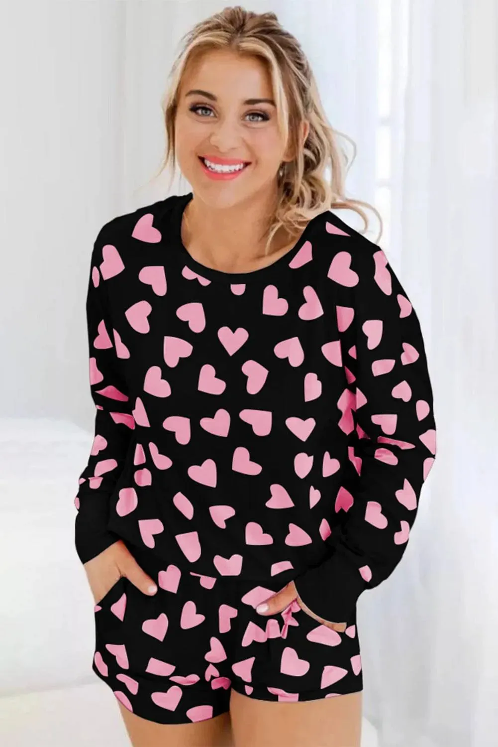 Heart Pattern Long Sleeve Lounge Set