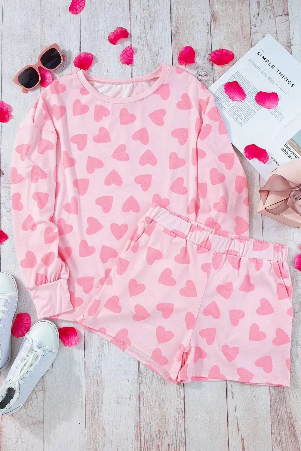 Heart Pattern Long Sleeve Lounge Set