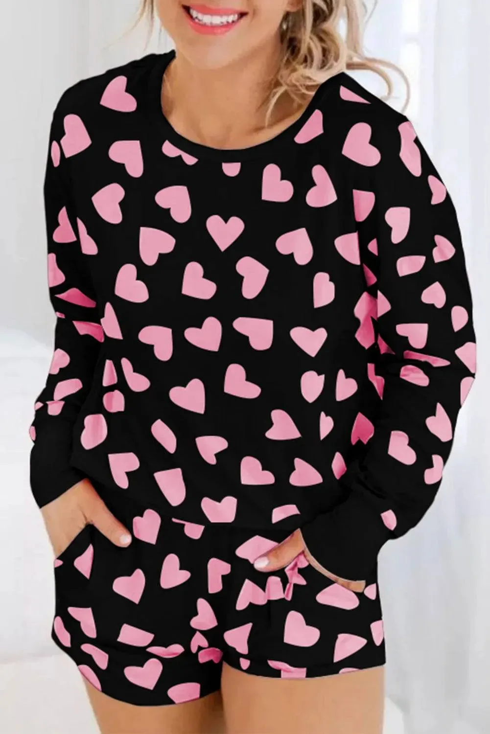 Heart Pattern Long Sleeve Lounge Set