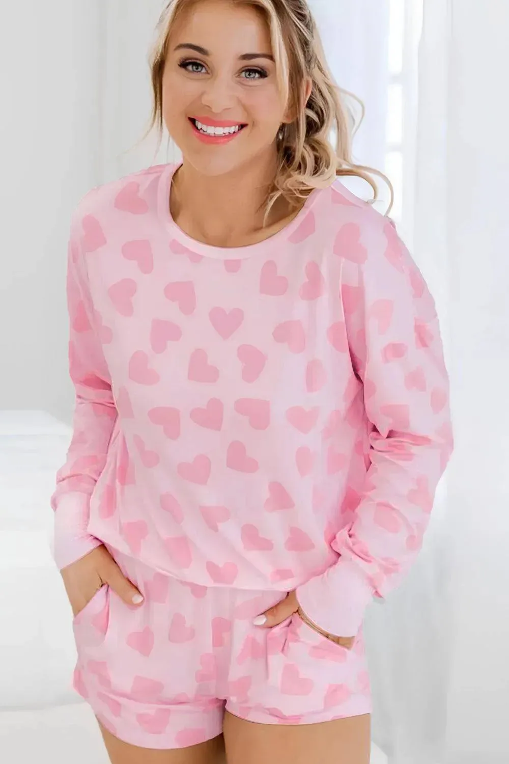 Heart Pattern Long Sleeve Lounge Set