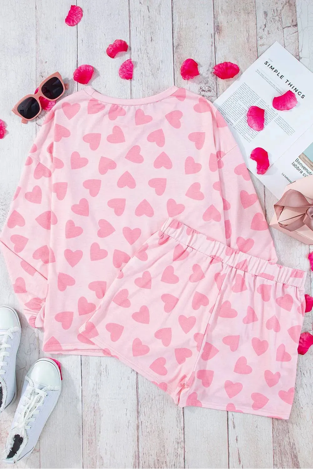 Heart Pattern Long Sleeve Lounge Set