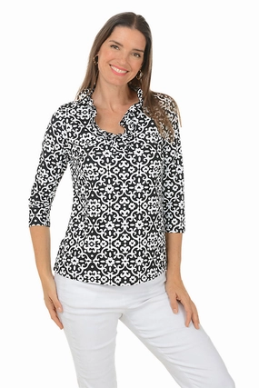 Heart Damask Ruffle Neck UPF50  Top MultiPanelConstruction