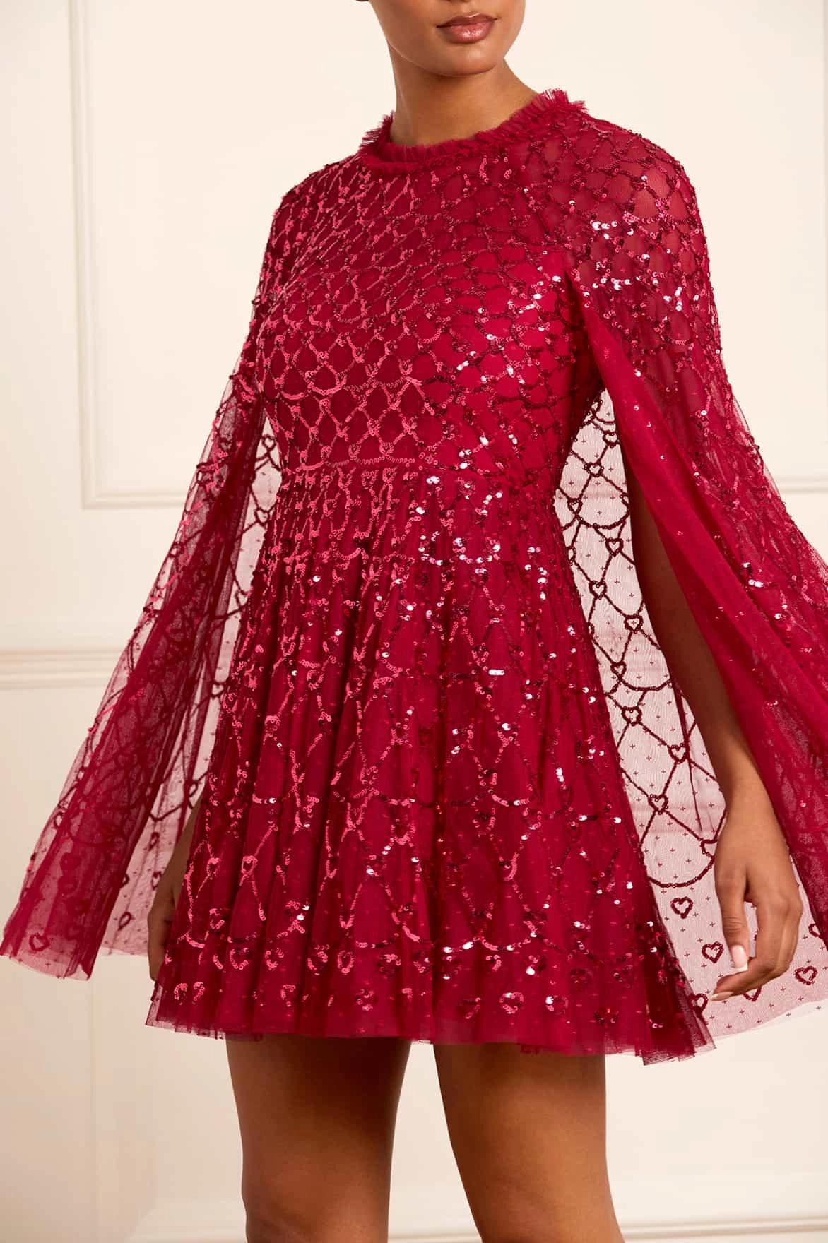 Heart Lattice Micro Mini Dress Fringe-Detail