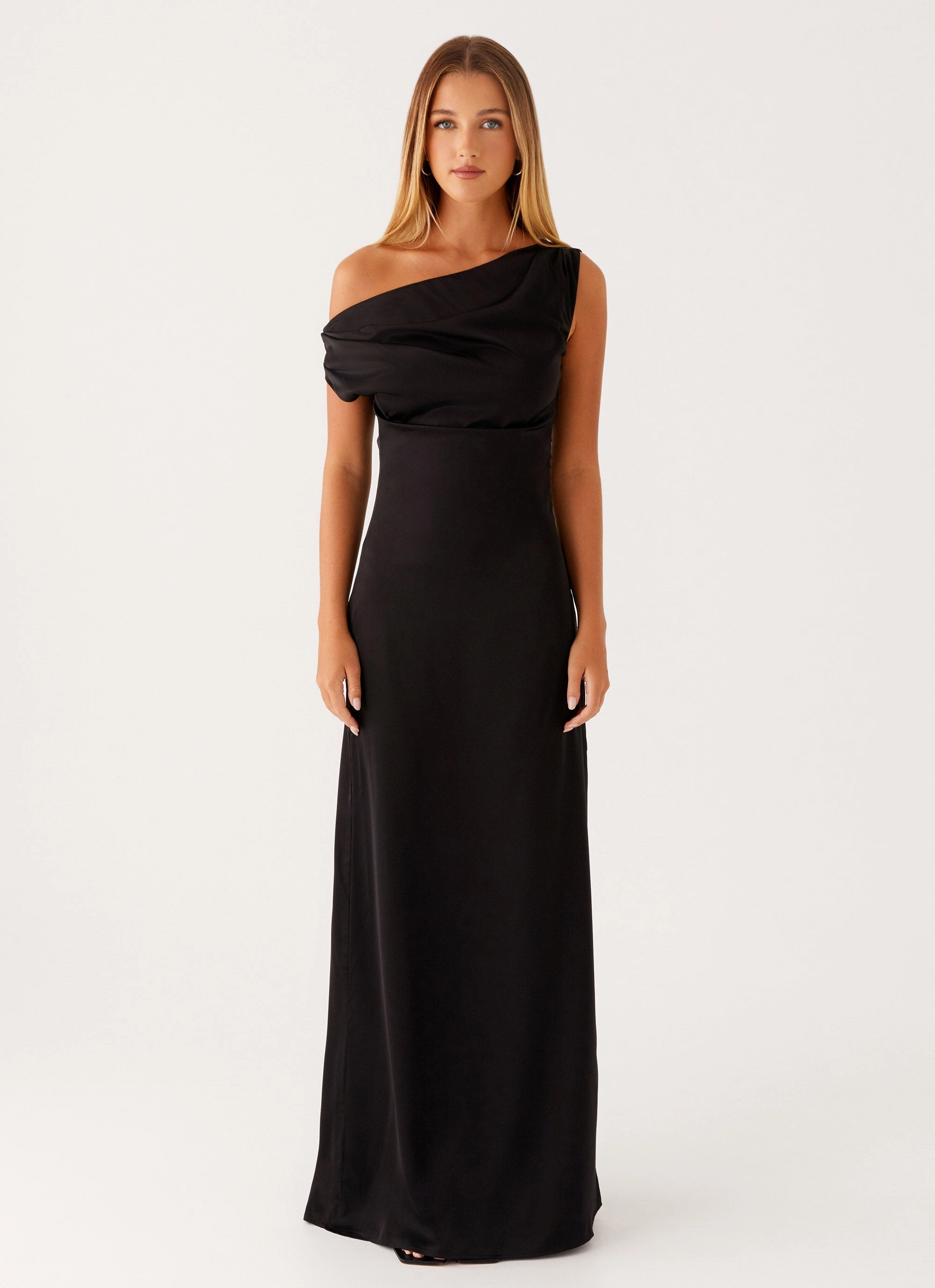Heart Of Glass Satin Maxi Dress - Black Silky Touch