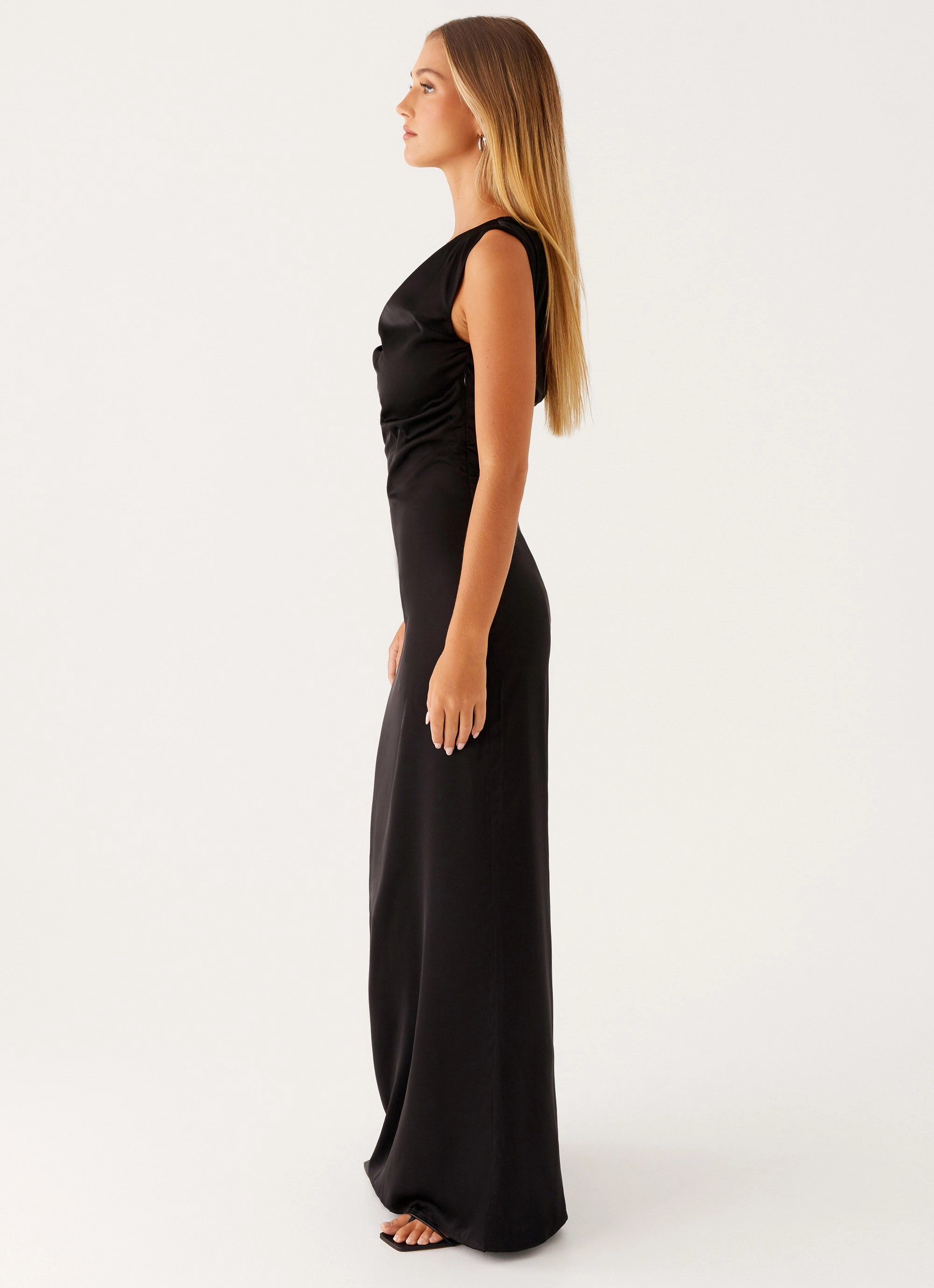 Heart Of Glass Satin Maxi Dress - Black Texture Play Autumn-Season