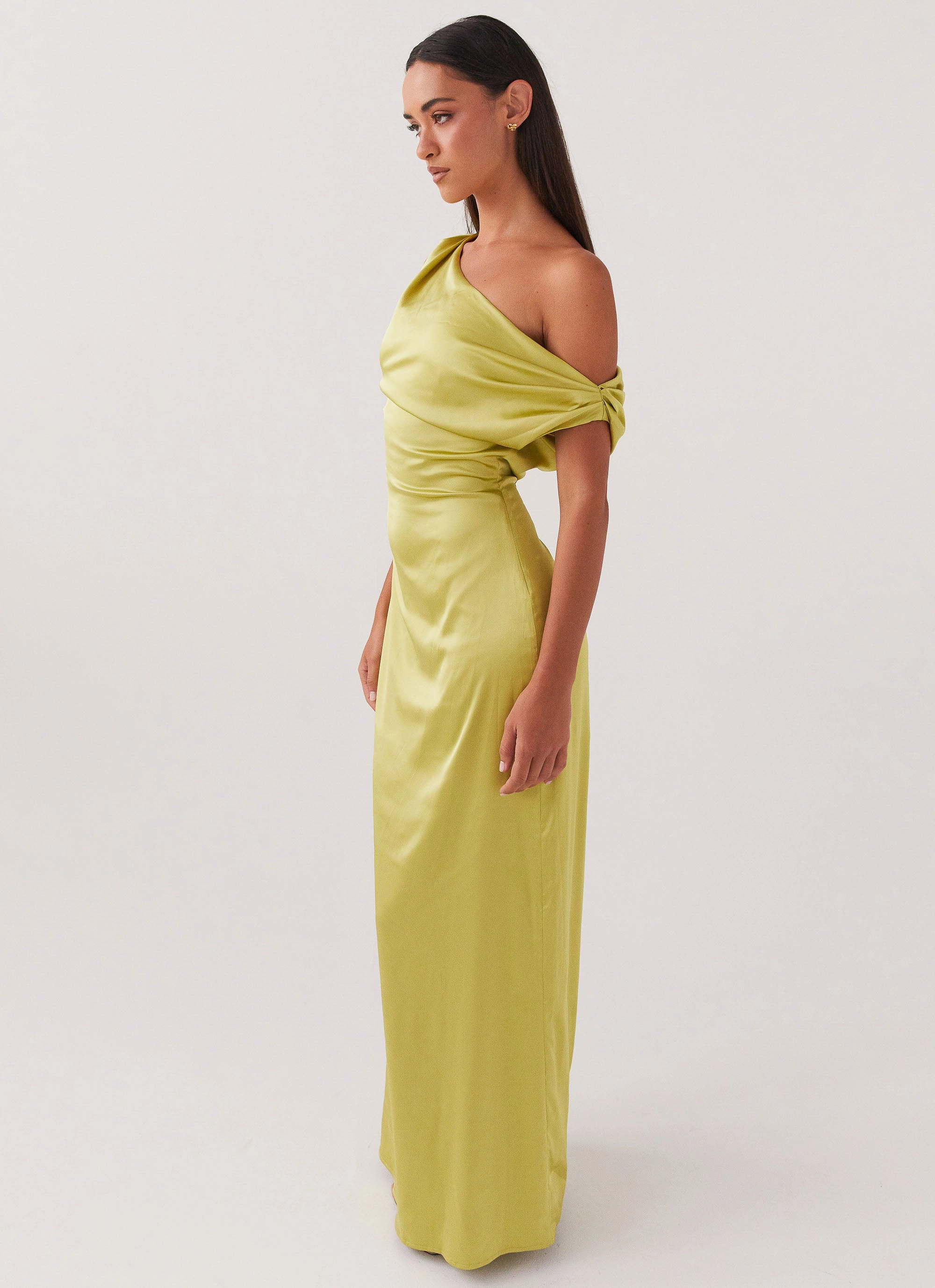 Heart Of Glass Satin Maxi Dress - Chartreuse Soft Silhouette