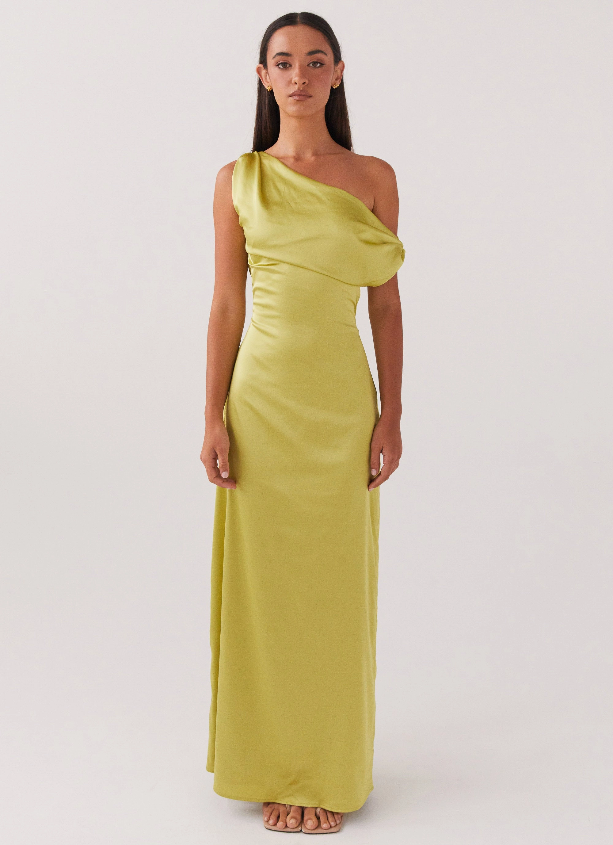 Urban Drape Chic And Comfortable Heart Of Glass Satin Maxi Dress - Chartreuse