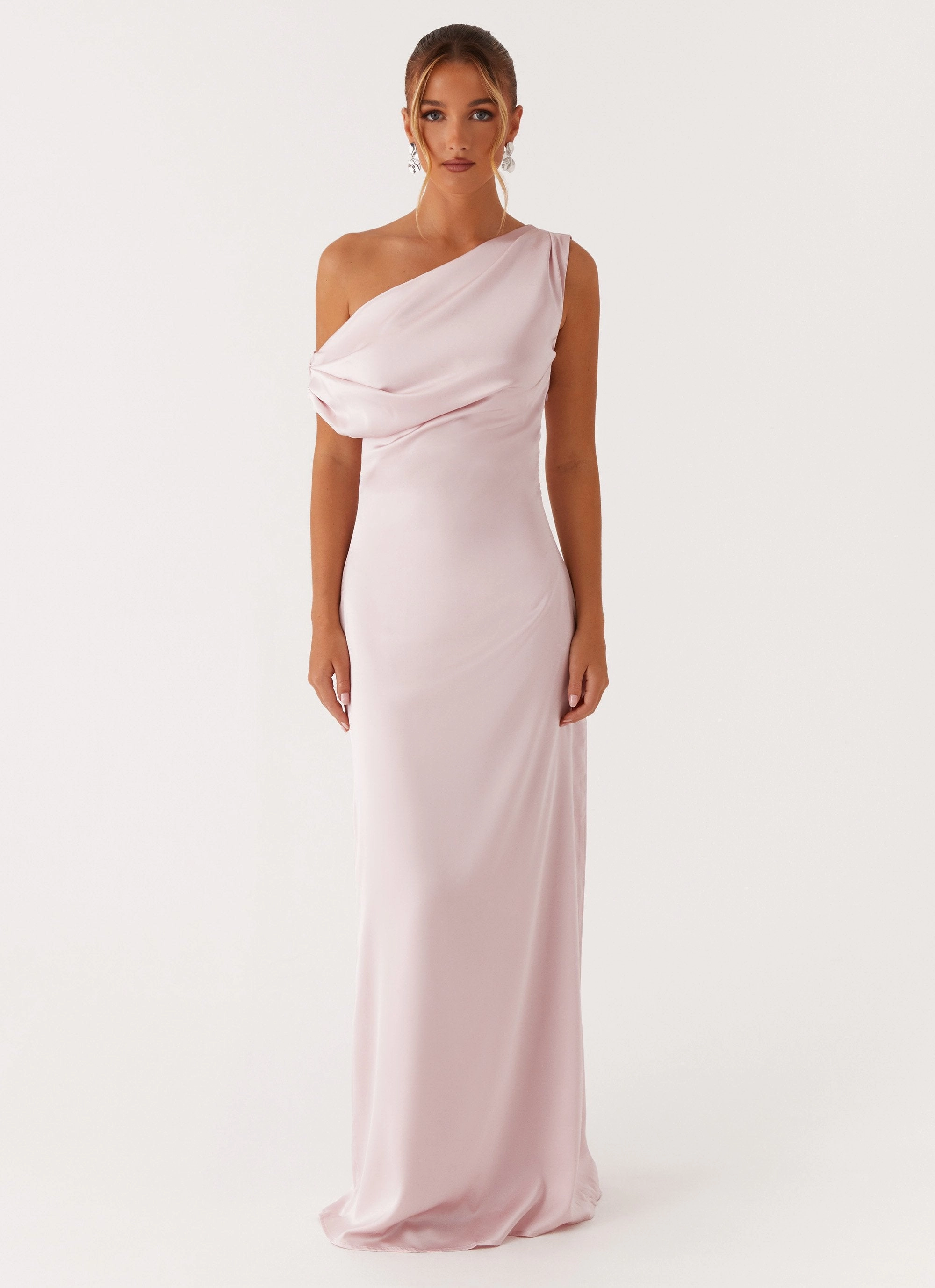 Cozy Cut Heart Of Glass Satin Maxi Dress - Pink