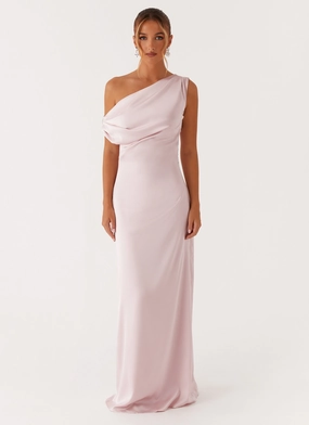 Cozy Cut Heart Of Glass Satin Maxi Dress - Pink