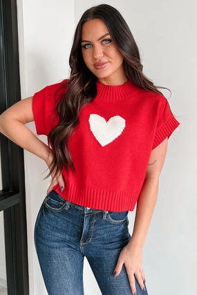 Heartfelt Emotions Short Sleeve Sweater (Red/White) Light Deflection Fabric