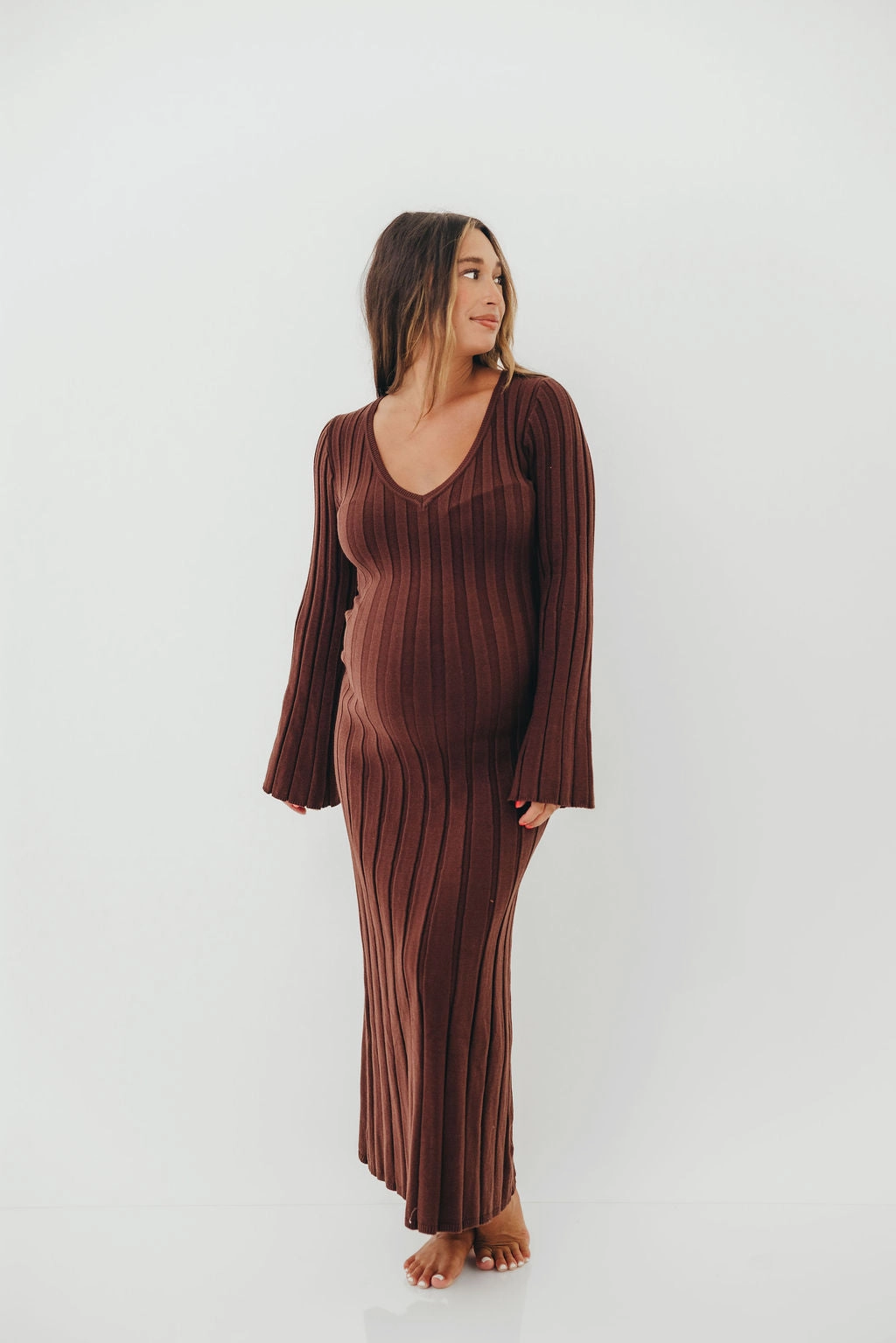 Hearth V-Neck Maxi Dress in Brown - Bump Friendly Fall Tone Cool Tone