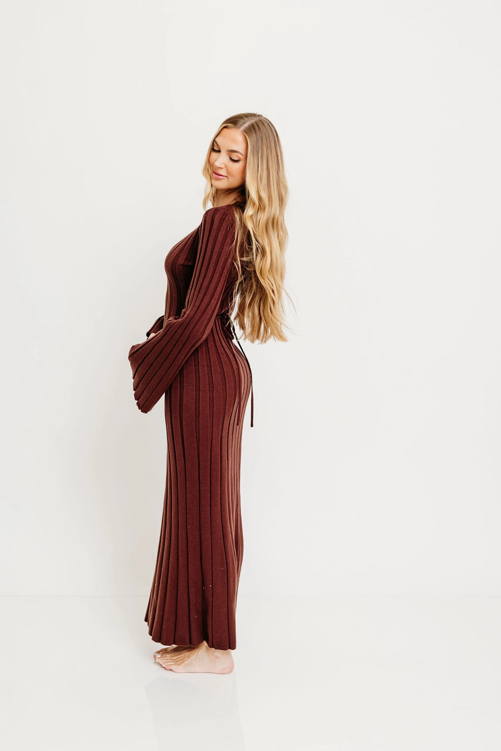 Cozy Comfort Office Casual Hearth V-Neck Maxi Dress in Brown - Bump Friendly