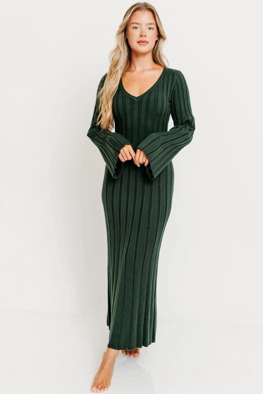 Flowing Lines Fresh Glow Hearth V-Neck Maxi Dress in Evergreen - Bump Friendly