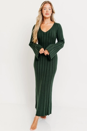 Flowing Lines Fresh Glow Hearth V-Neck Maxi Dress in Evergreen - Bump Friendly