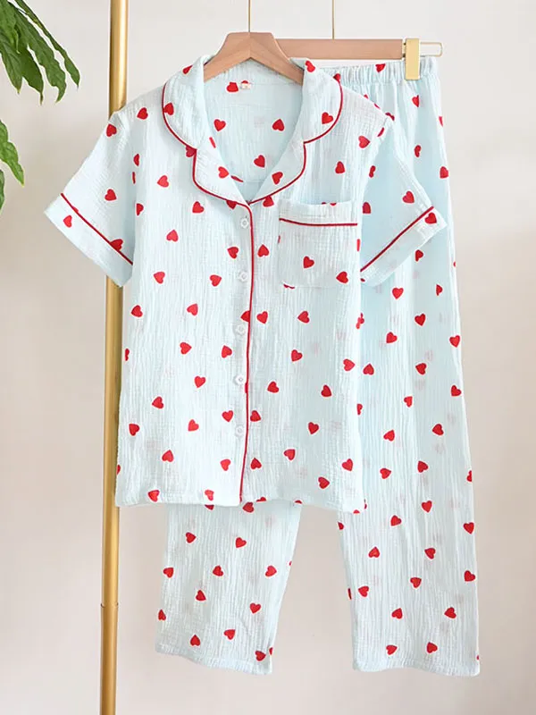 Hearts Printed Cotton Pajama Set