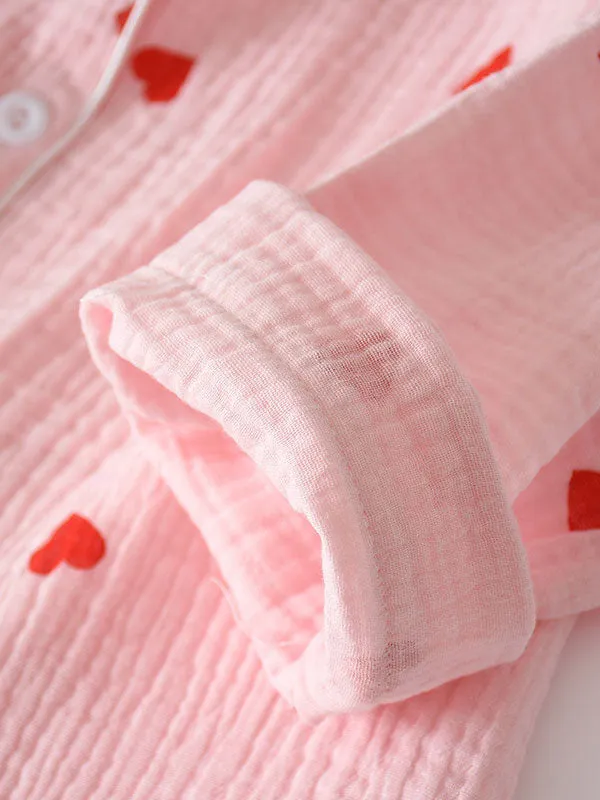 Hearts Printed Cotton Pajama Set