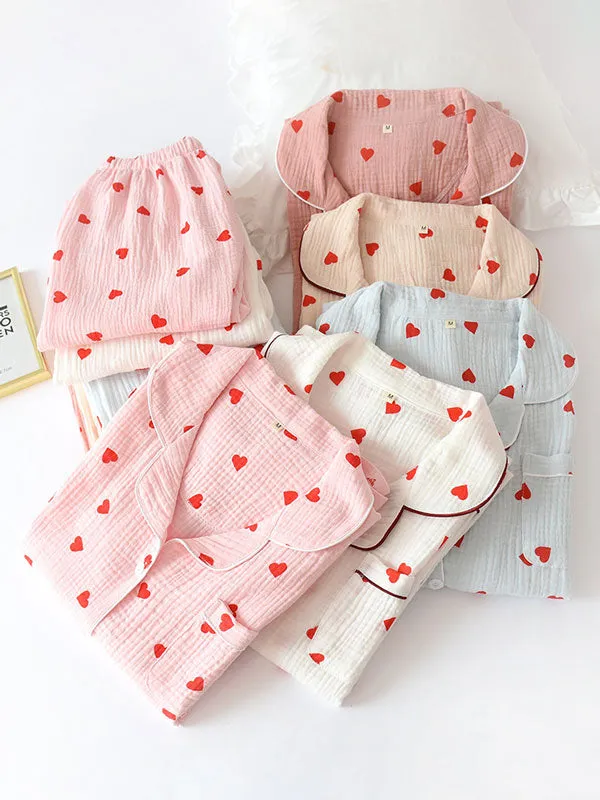 Hearts Printed Cotton Pajama Set