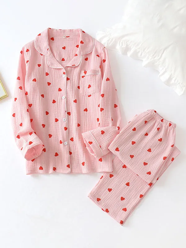 Hearts Printed Cotton Pajama Set