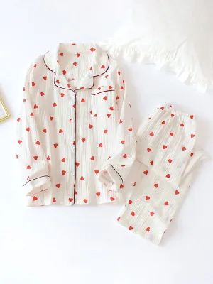 Hearts Printed Cotton Pajama Set