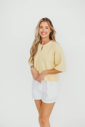 Karen Short Sleeve Cardigan in Yellow Ventilated Panel Design