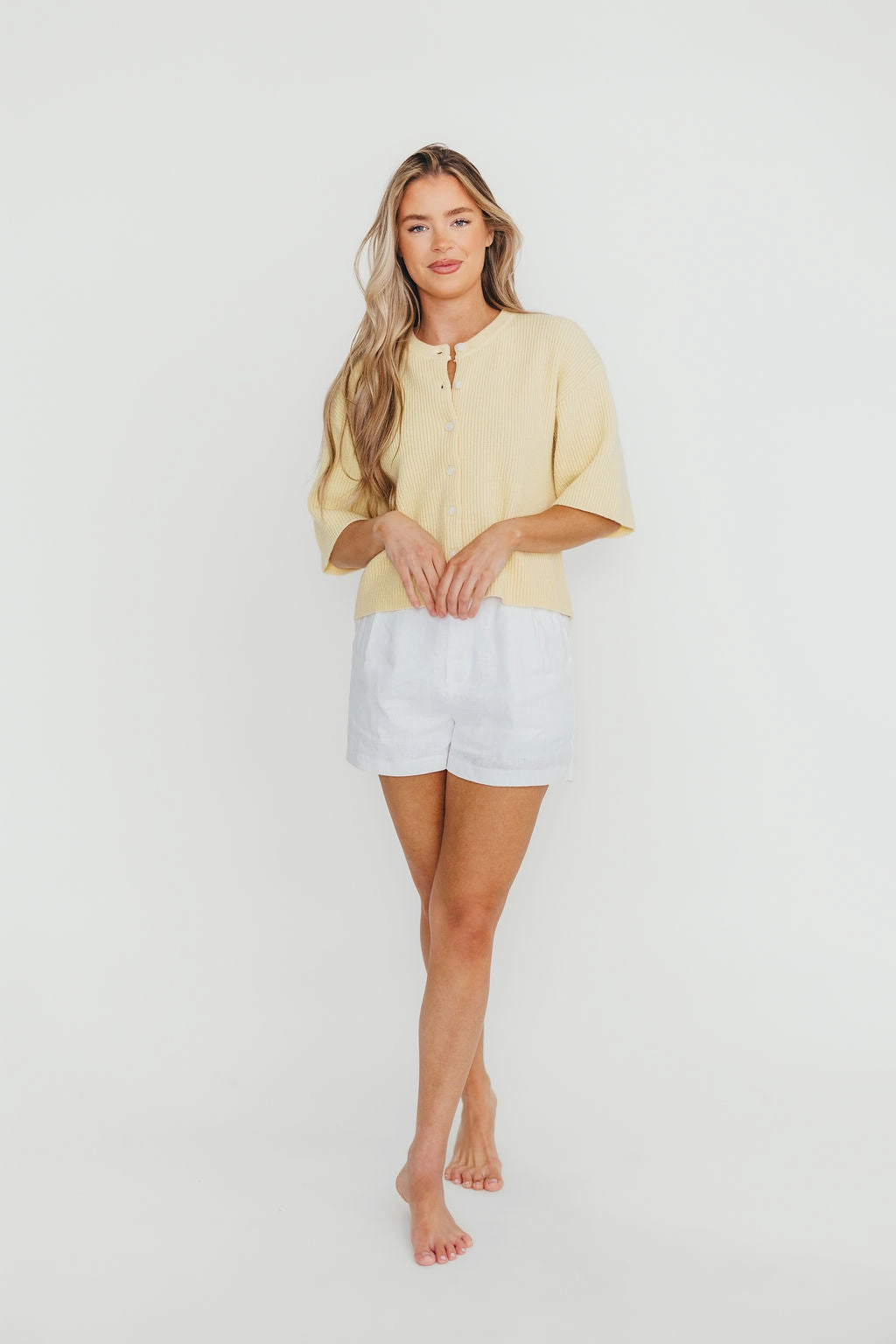 Karen Short Sleeve Cardigan in Yellow All-Purpose Wear TwoToneEffect