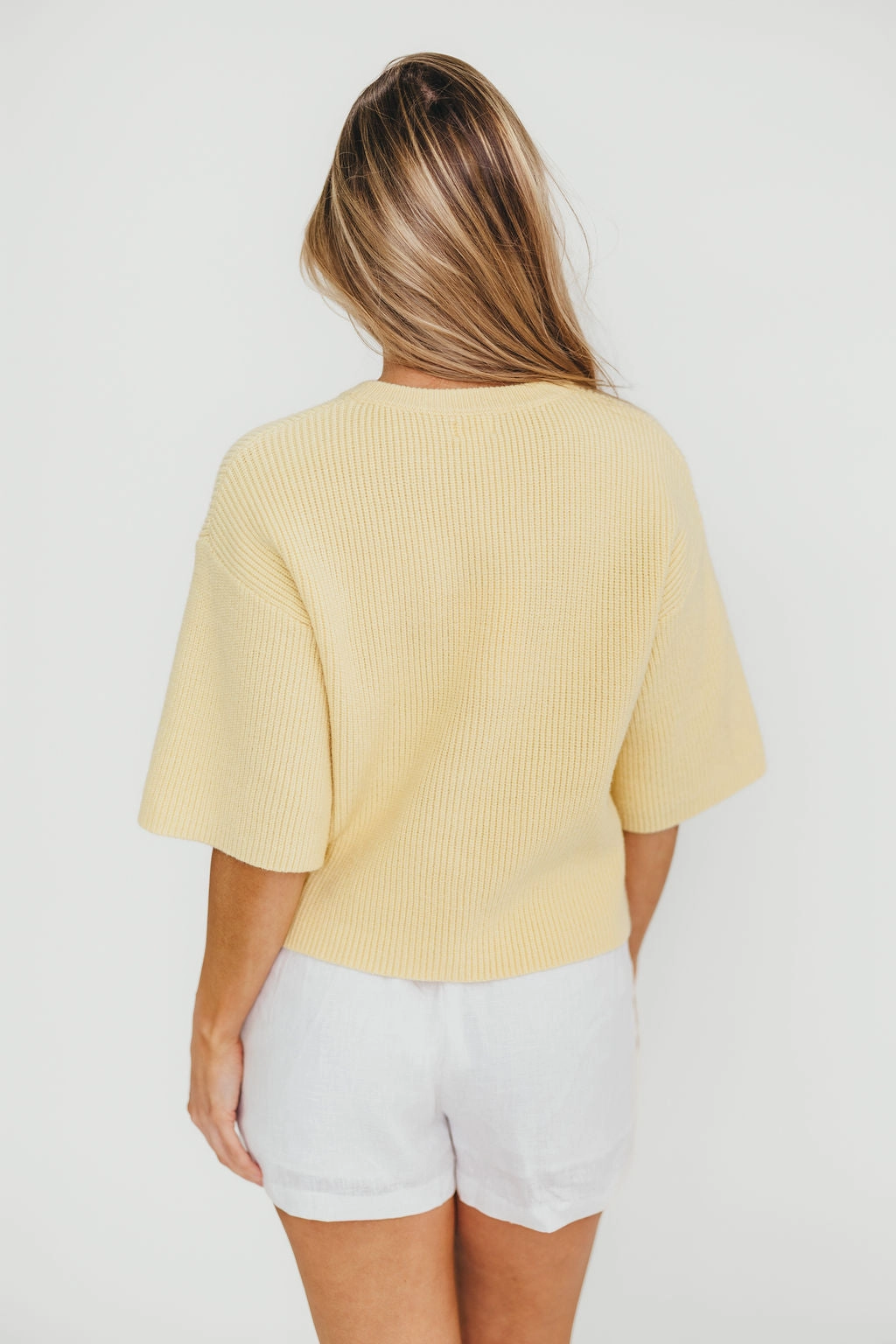 Karen Short Sleeve Cardigan in Yellow BrushedInnerLining