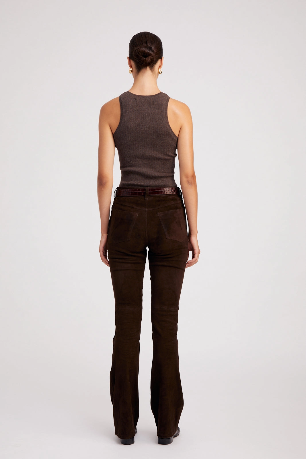 Heather Brown Ultra Fine Cashmere Racer Tank RawHemDetail AntiStatic Material