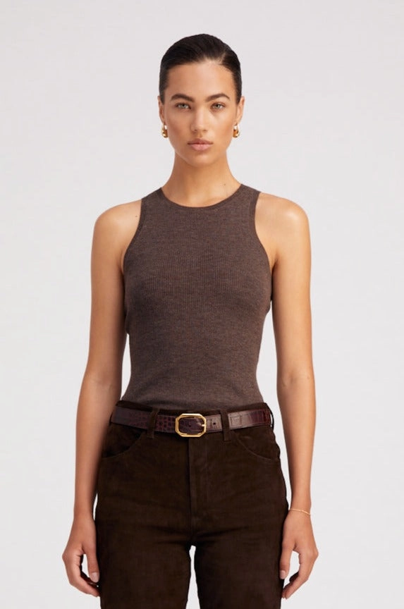 Raglan Sleeve Lightweight pullover Heather Brown Ultra Fine Cashmere Racer Tank