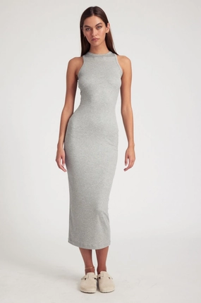 Heather Grey Rib Racer Maxi Dress Effortless Look