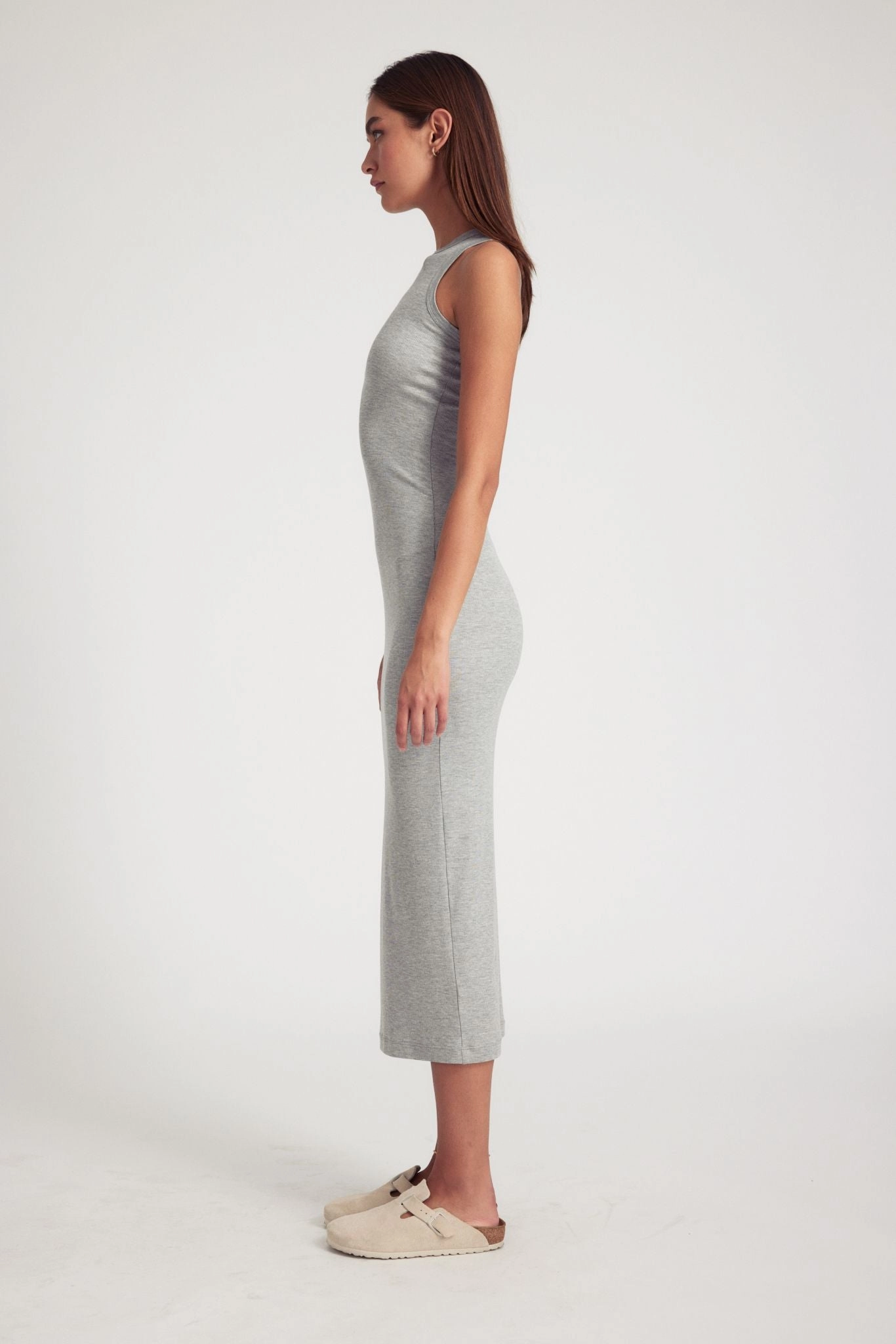 Fashionable Look Office Shape Heather Grey Rib Racer Maxi Dress