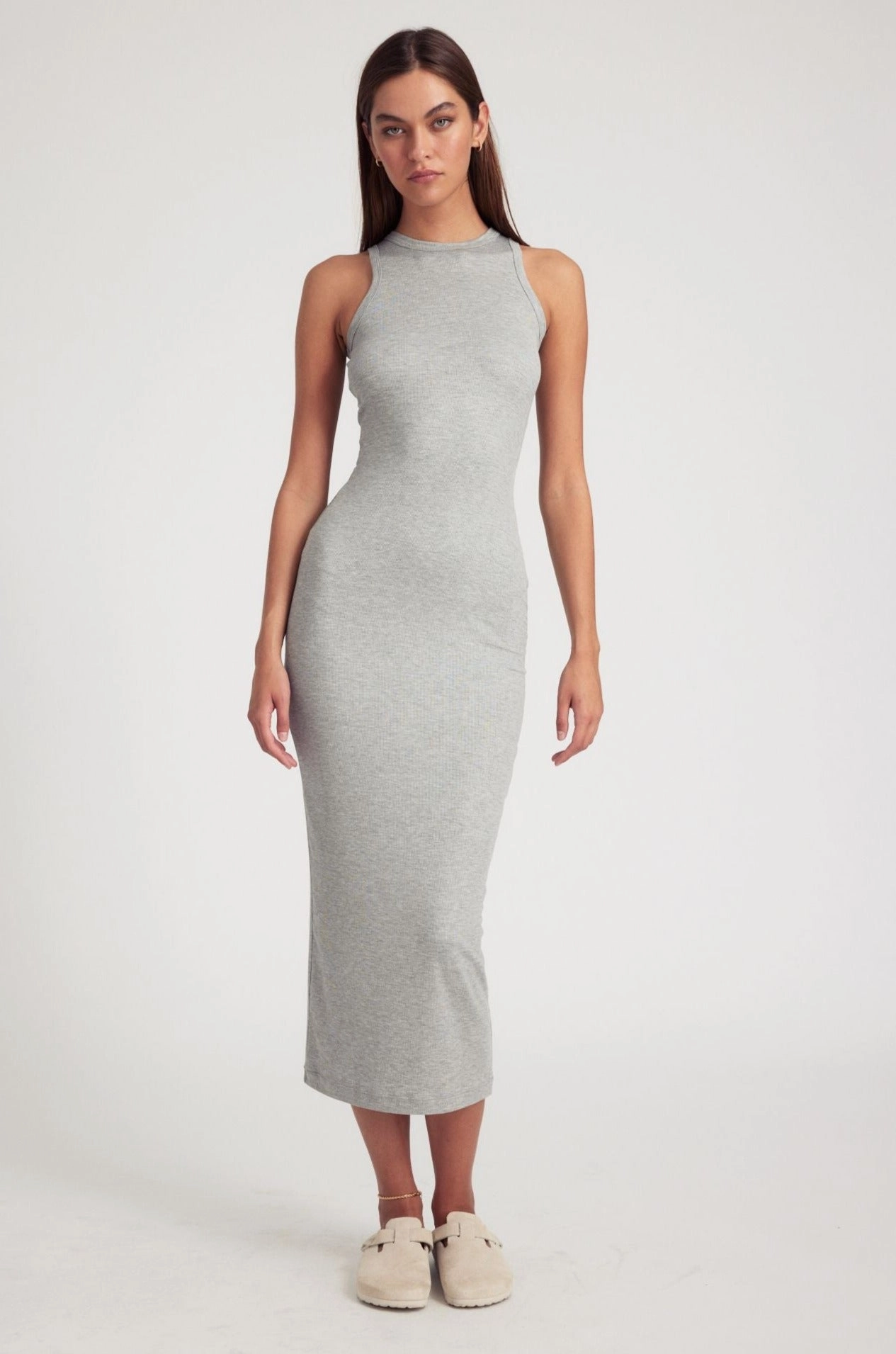 Heather Grey Rib Racer Maxi Dress Effortless Look
